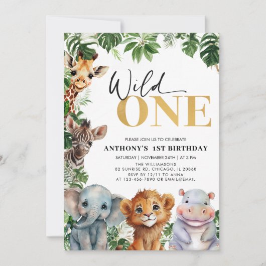Tropisch Oerwoud Safari Wild Een 1e Verjaardag Kaart (Voorkant)