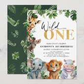 Tropisch Oerwoud Safari Wild Een 1e Verjaardag Kaart (Voorkant / Achterkant)