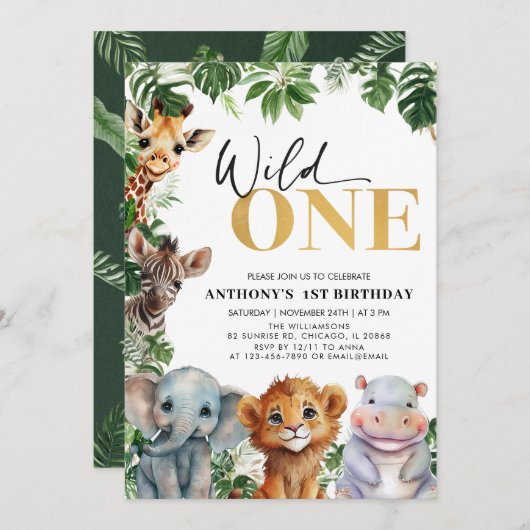 Tropisch Oerwoud Safari Wild Een 1e Verjaardag Kaart (Voorkant / Achterkant)