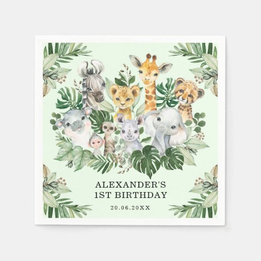 Tropisch Oerwoud Safari Wilde Dieren Baby Birthday Servet (Voorkant)