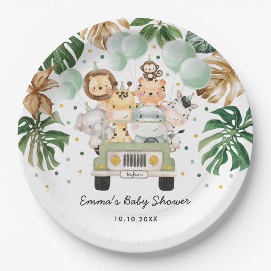 Tropisch Oerwoud Safari Wilde Dieren Baby shower Papieren Bordje (Voorkant)