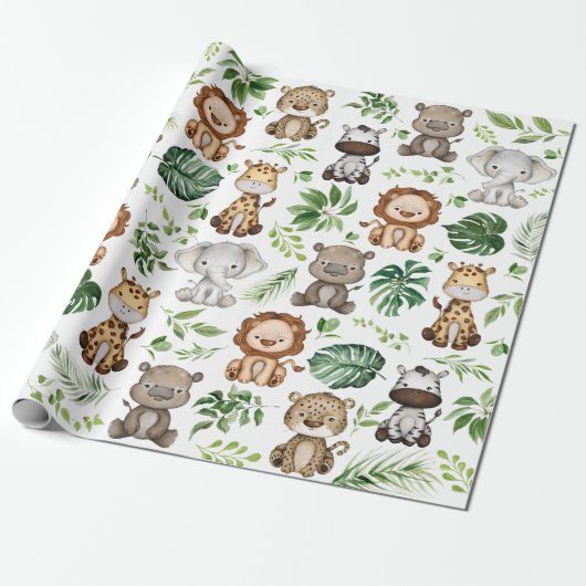 Tropisch Oerwoud Safari Wilde dieren Cadeaupapier (Uitgerold)