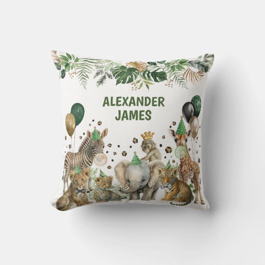 Tropisch Oerwoud Safari Wilde Dieren Jongenskweker Kussen (Voorkant)