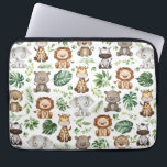 Tropisch Oerwoud Safari Wilde dieren Laptop Sleeve<br><div class="desc">Schattig oerwoud-thema laptop sleeve met leuke safari dieren en waterverf tropische bladeren</div>