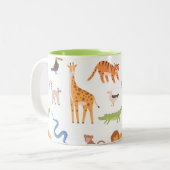 Tropisch Oerwoud Safari Wilde Dieren Patroon Tweekleurige Koffiemok (Voorkant links)