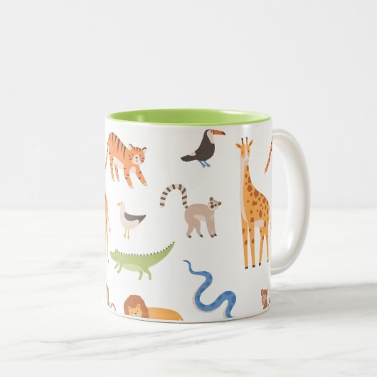 Tropisch Oerwoud Safari Wilde Dieren Patroon Tweekleurige Koffiemok (Voorkant rechts)