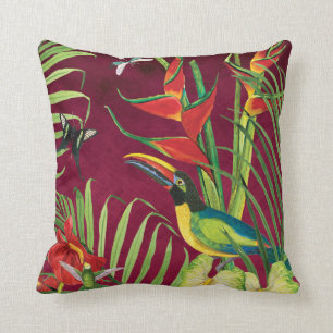 Tropisch Oerwoud Toucan Bird Waterverf Floral Palm Kussen