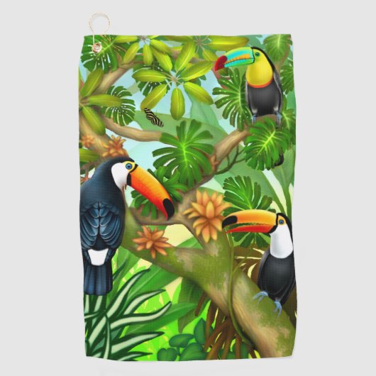 Tropisch Oerwoud Toucans Golfhanddoek (Voorkant)