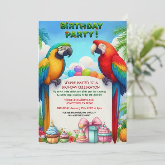 Tropisch Oerwoud Verjaardagsfeest Uitnodiging voor (Staand voorkant)