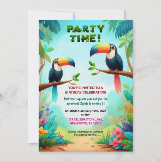 Tropisch Oerwoud Verjaardagsfeest Uitnodiging voor (Voorkant)