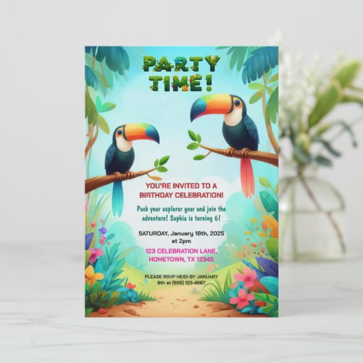 Tropisch Oerwoud Verjaardagsfeest Uitnodiging voor (Staand voorkant)