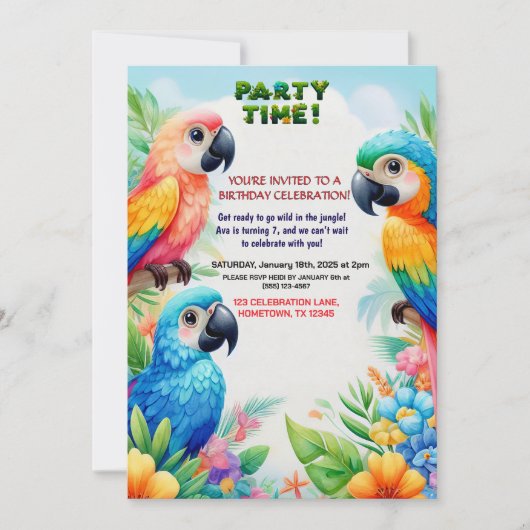 Tropisch Oerwoud Verjaardagsfeest Uitnodiging voor (Voorkant)