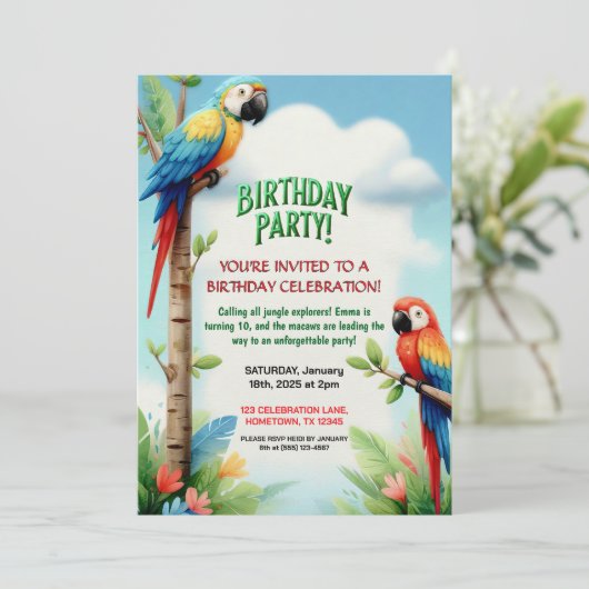 Tropisch Oerwoud Verjaardagsfeest Uitnodiging voor (Staand voorkant)