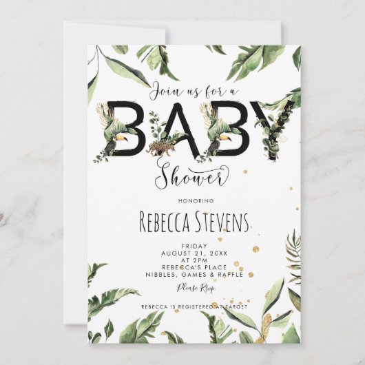 tropisch oerwoud verlaat baby shower-uitnodiging kaart (Voorkant)