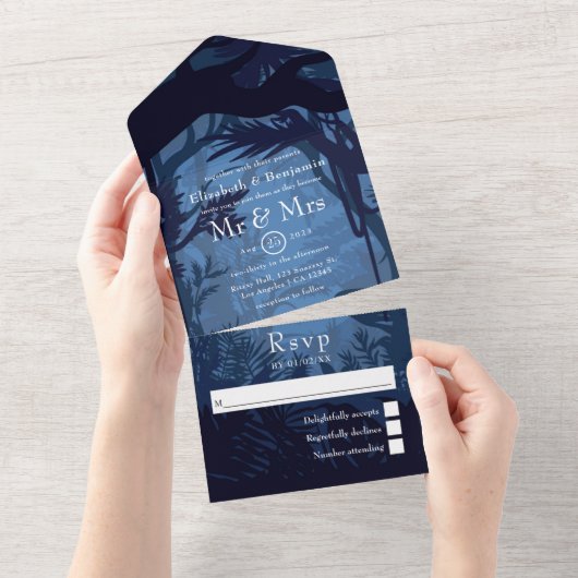 Tropisch Oerwoud Woodland Forest Wedding All In One Uitnodiging (Afscheurbaar)