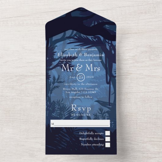 Tropisch Oerwoud Woodland Forest Wedding All In One Uitnodiging (Binnen)