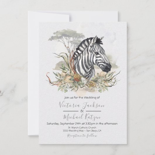 Tropisch Oerwoud Zebra Huwelijksuitnodigingen Kaart (Voorkant)