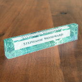 Tropisch oliepatroon blauw groen naambordje (Zijkant)