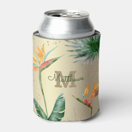 Tropisch olievalk Floral Monogram Script Gold Blikjeskoeler (Blikje Voorkant)
