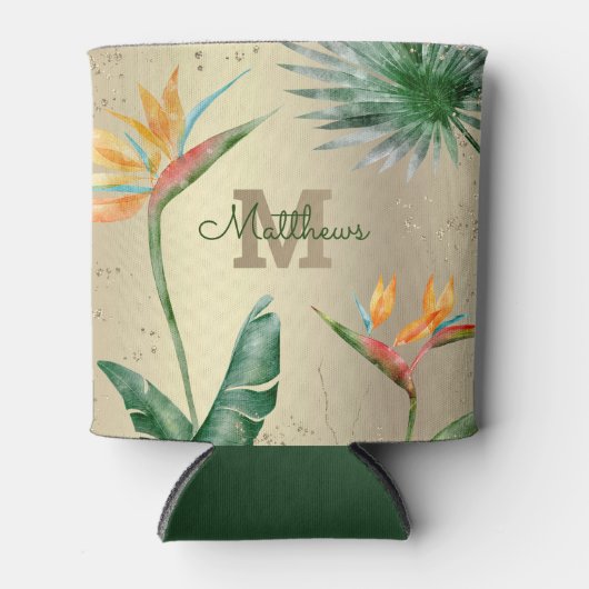 Tropisch olievalk Floral Monogram Script Gold Blikjeskoeler (Voorkant)