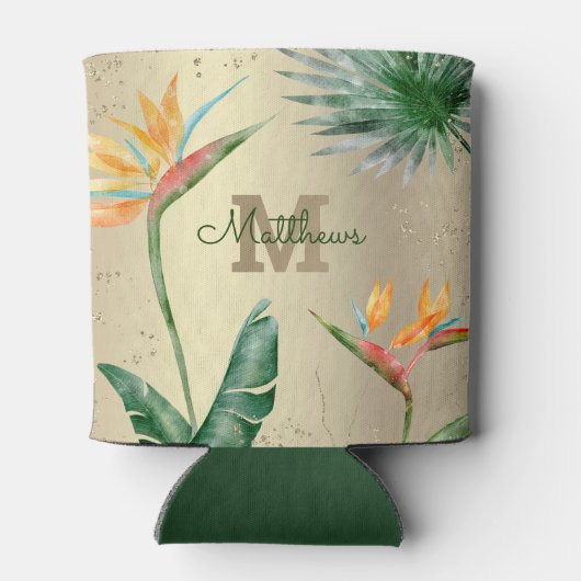 Tropisch olievalk Floral Monogram Script Gold Blikjeskoeler (Achterkant)