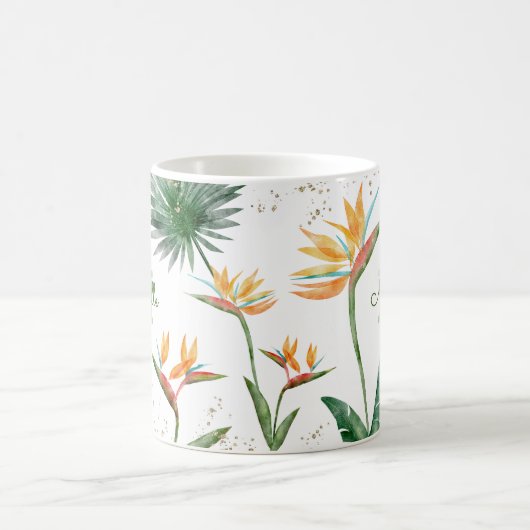 Tropisch olievalk Floral Monogram Script Gold Koffiemok (Center)