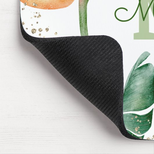 Tropisch olievalk Floral Monogram Script Gold Muismat (Hoek)