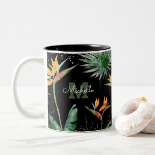 Tropisch olievalk Monogram Script Gold Black Tweekleurige Koffiemok
