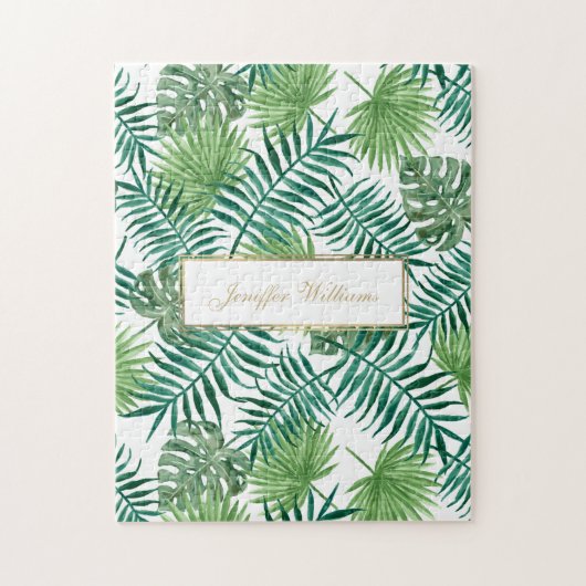 Tropisch olievlekken flespatroon met botanische bl legpuzzel (Verticaal)