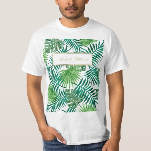 Tropisch olievlekken flespatroon met botanische bl t-shirt (Voorkant)