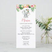 Tropisch Olifant Meisje Baby Shower Menukaart (Staand voorkant)