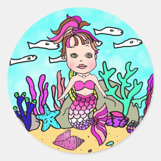 Tropisch onder het Zee Magenta Mermaid Ronde Sticker (Voorkant)