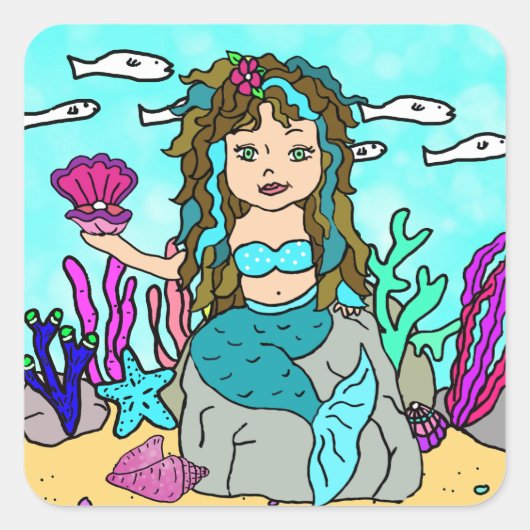 Tropisch onder het Zee Turquoise Mermaid Vierkante Sticker (Voorkant)