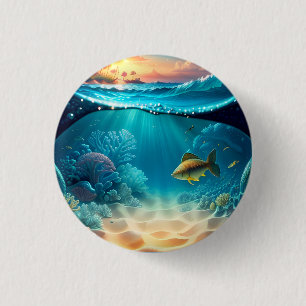 Tropisch onderwaterlandschap ronde button 3,2 cm