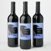 Tropisch Ontwerp Blauwe Namen en Datum Wijn Etiket (Flessen)