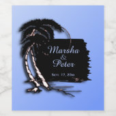 Tropisch Ontwerp Blauwe Namen en Datum Wijn Etiket (Enkel label)