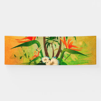 Tropisch ontwerp met bloemen en palmbomen spandoek