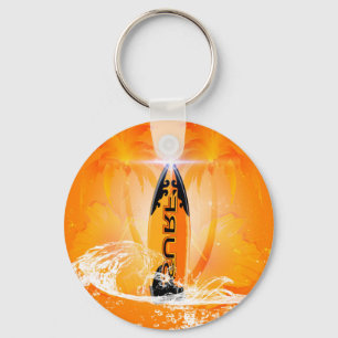 Tropisch ontwerp, surfbord met handpalm sleutelhanger