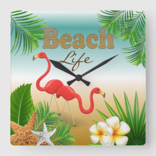 Tropisch ontwerp van het Beach Life met flamingos Vierkante Klok