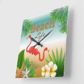 Tropisch ontwerp van het Beach Life met flamingos Vierkante Klok (Hoek)