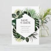 Tropisch opslaan Datum kalender Fern Monstera Leaf Save The Date (Staand voorkant)