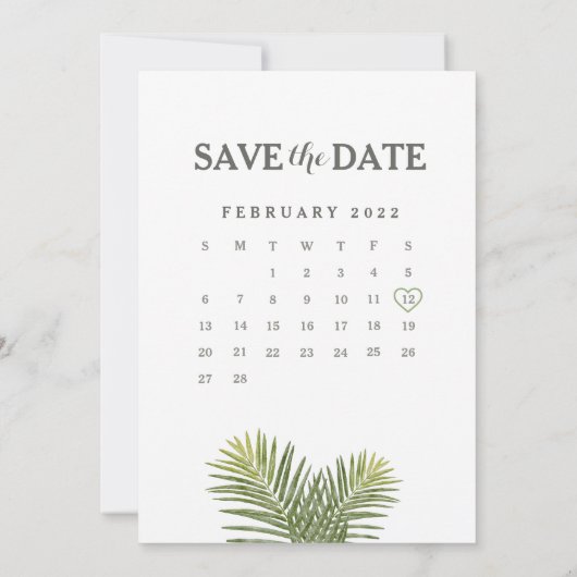 Tropisch opslaan Datum kalender Fern Monstera Leaf Save The Date (Achterkant)