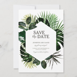 Tropisch opslaan Datum kalender Fern Monstera Leaf Save The Date