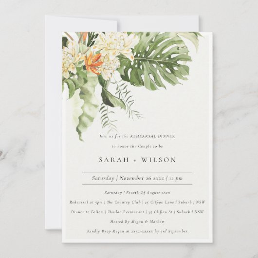 Tropisch Oranje blad met botanische repetitie Dinn Kaart (Voorkant)