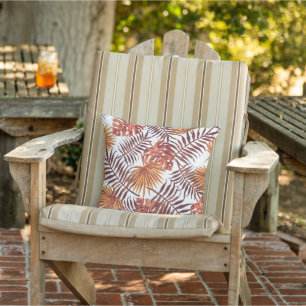 Tropisch Oranje bruine palmbladeren Waterverf Art  Buitenkussen