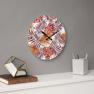 Tropisch Oranje bruine palmbladeren Waterverf Grote Klok