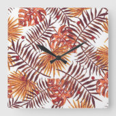Tropisch Oranje bruine palmbladeren Waterverf Vierkante Klok (Voorkant)