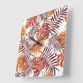 Tropisch Oranje bruine palmbladeren Waterverf Vierkante Klok (Hoek)