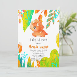 Tropisch Oranje Dinosaur Baby shower Invitati Kaart