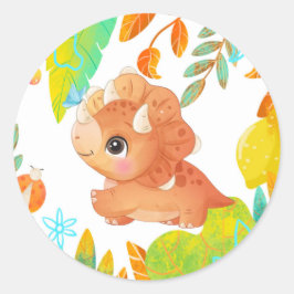 Tropisch Oranje Dinosaur Baby shower Klassiek Ronde Sticker